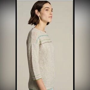 J. Jill size MP Cream stripe cotton blend Knit pullover Spring Sweater